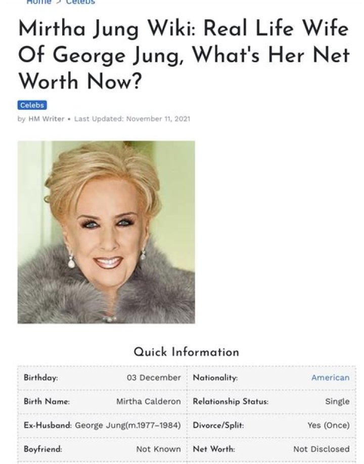 Mirtha Jung – Ex-wife of former drug smuggler George Jung, bio, family, and net worth
